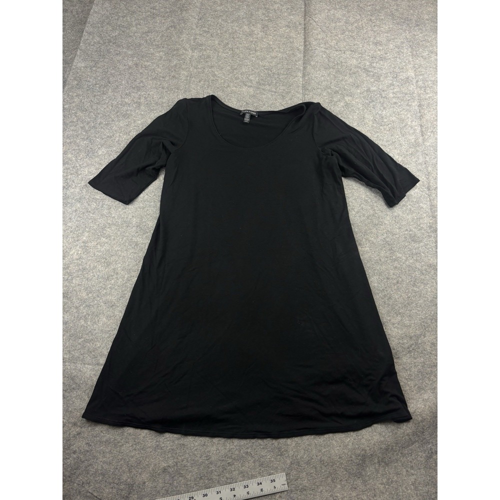 Eileen Fisher Dress Womens M Black Short Sleeve A Line Tunic Top Stretch Minimal